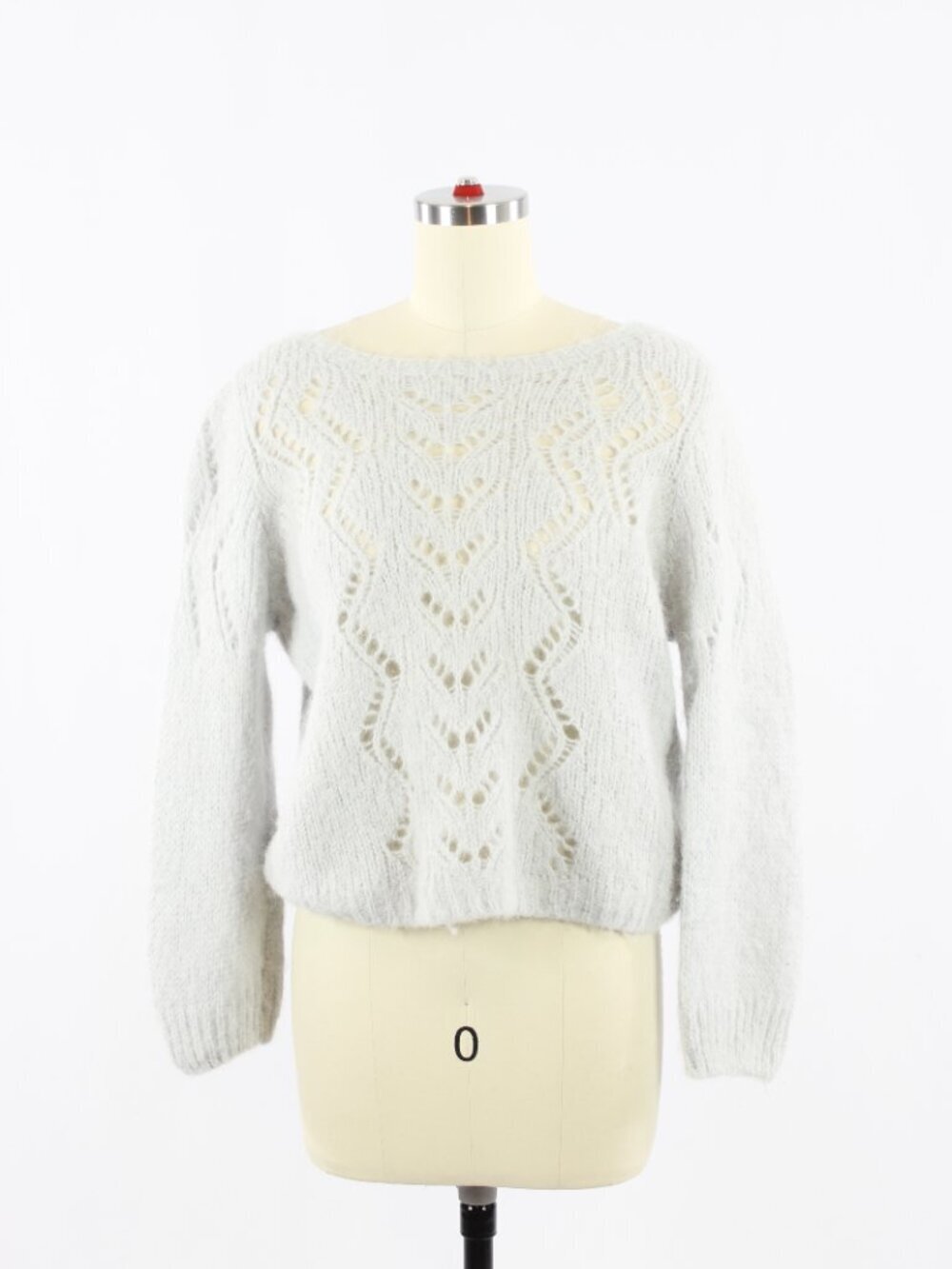GAI+LISVA Light Grey Alpaca Wool Knit Cropped Boat Neck Sweater, Size S
